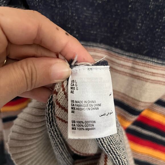 Sun+Stone Cowlneck Mens Sweater Sz L Preppy Y2K Retro Fall Stripe Academia 70s - Picture 10 of 12